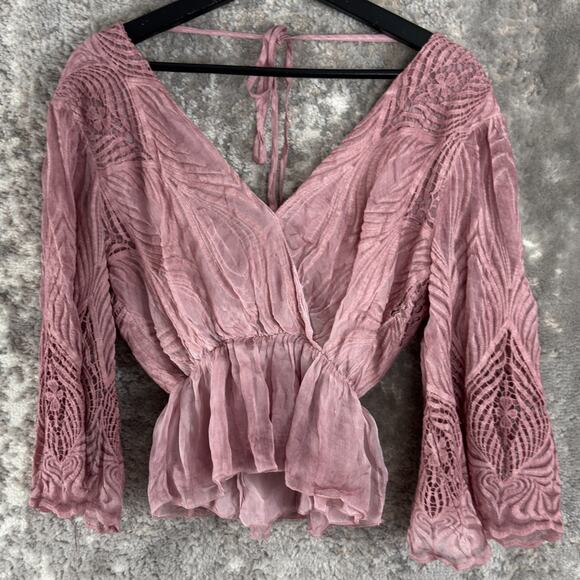 Guess Size S Babydoll Fairy Romantic Girlhood Romantic Top Pink V Neck - Picture 3 of 9